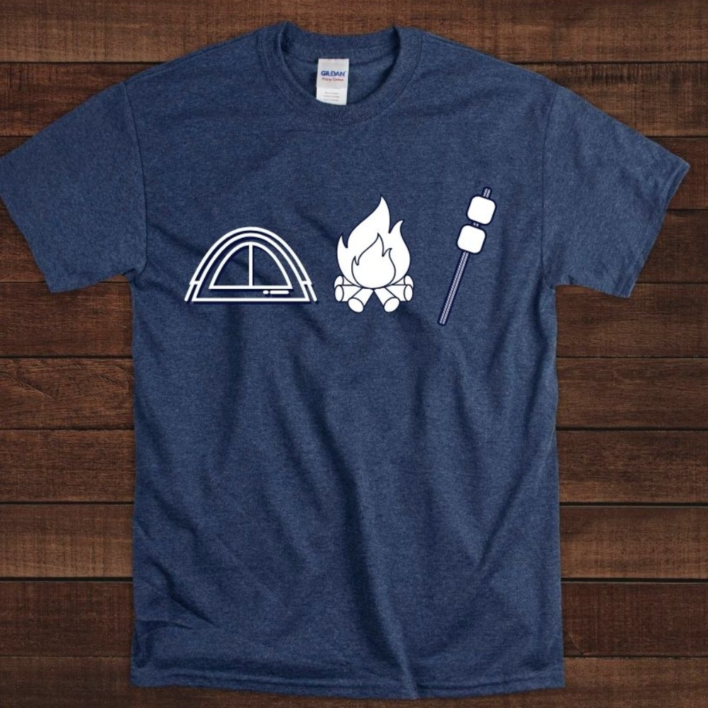 Tent camping t shirt summer vacation Navy Unisex
